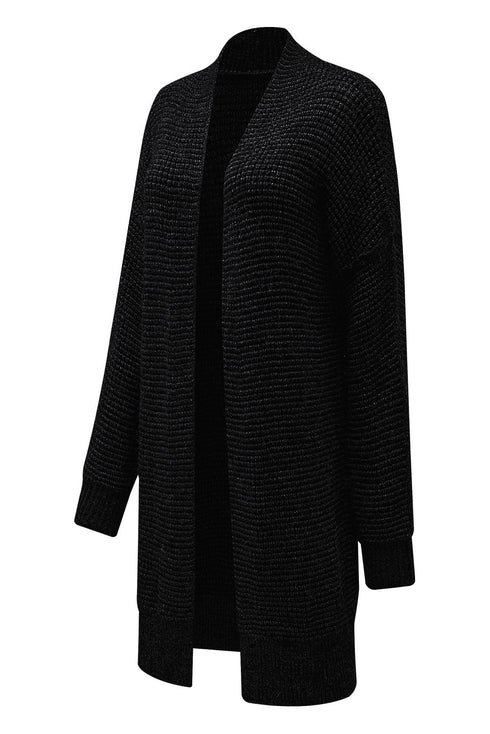 Plaid Knitted Long Open Front Cardigan